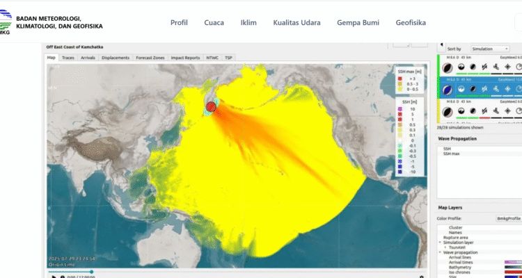 Gempabumi M8.7 di Pesisir Timur Kamchatka Rusia, Berpotensi Tsunami di Wilayah Indonesia. (Foto: BMKG)