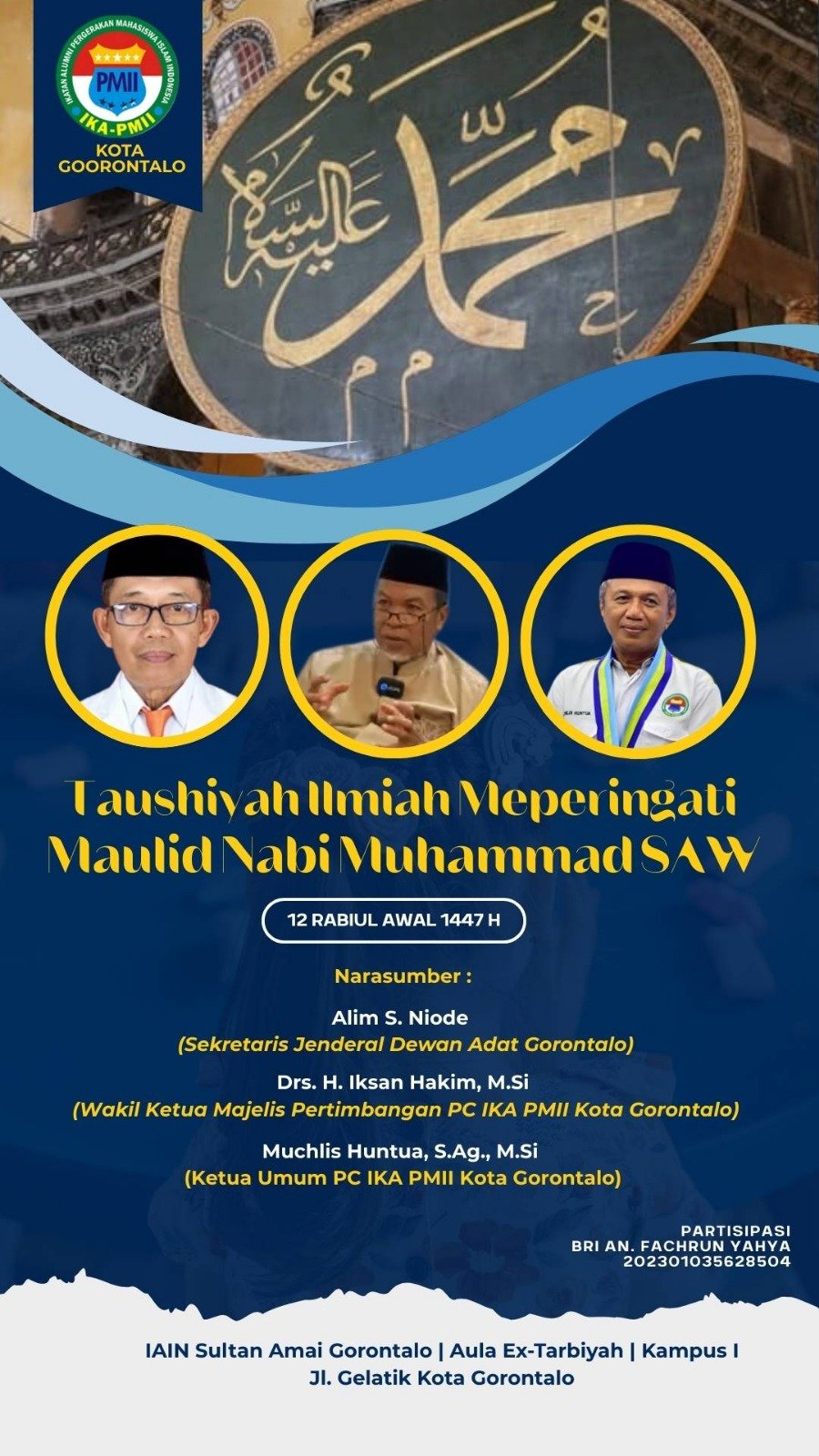 IKA PMII Kota Gorontalo Akan Gelar Peringatan Maulid dan Silaturrahim Para Tokoh, Annahdlah.com Flayer Kegiatan Peringatan Maulid IKA PMII Cabang Kota Gorontalo. (Foto: ikapmiikotagtlo)