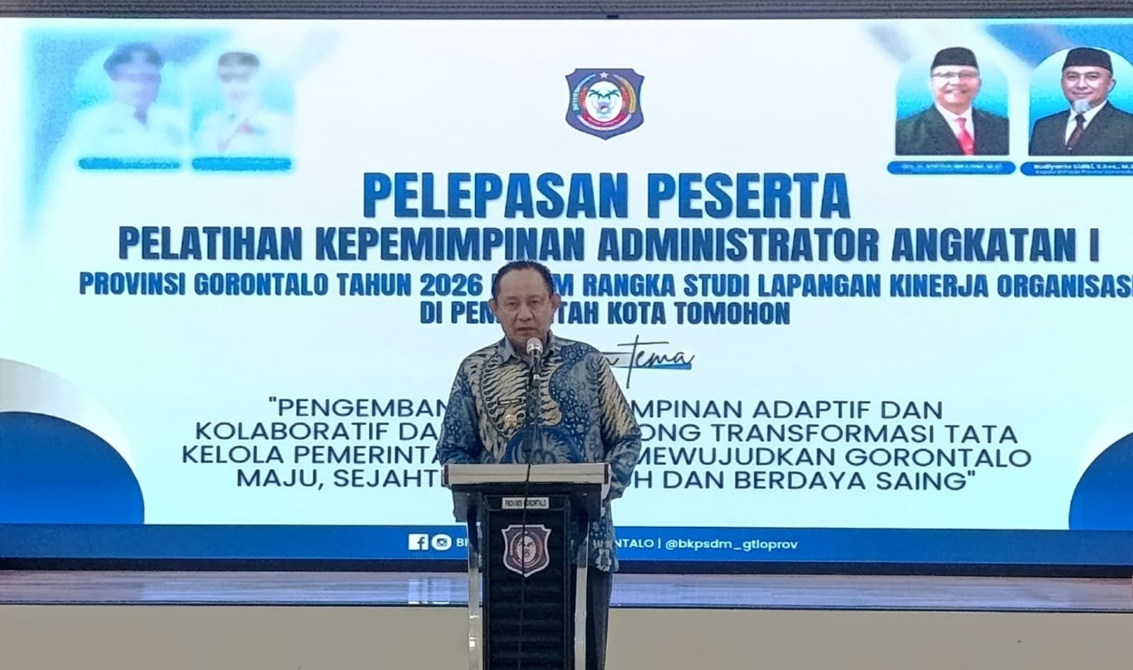 Gubernur Gorontalo Gusnar Ismail saat Memberikan Sambutan Pelepasan Peserta PKA I Tahun 2026, di aula Rujab Gubernur. )Foto: Annahdlah)